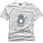 Have a Good Day Cat Design Printed Polyester T-Shirt - Premium Quality in Classic White