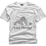 Lazy Monday Cat Design Printed Polyester T-Shirt - Premium Quality in Classic White