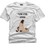Time for Yoga Cat Design Printed Polyester T-Shirt - Premium Quality in Classic White